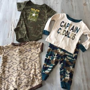 4 Lot 6-9 Months Camo Monkey Pajama Onesies